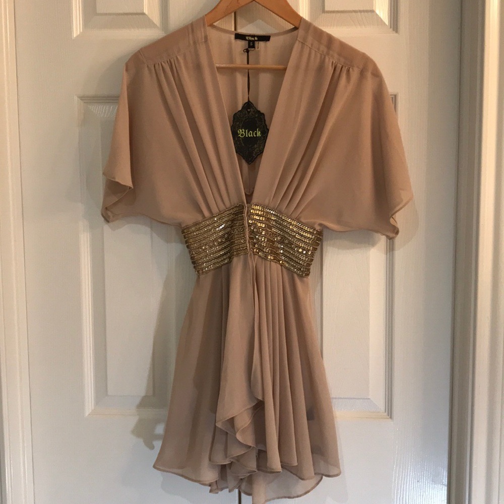 NWT sheer Gold Sequin Mini Dress